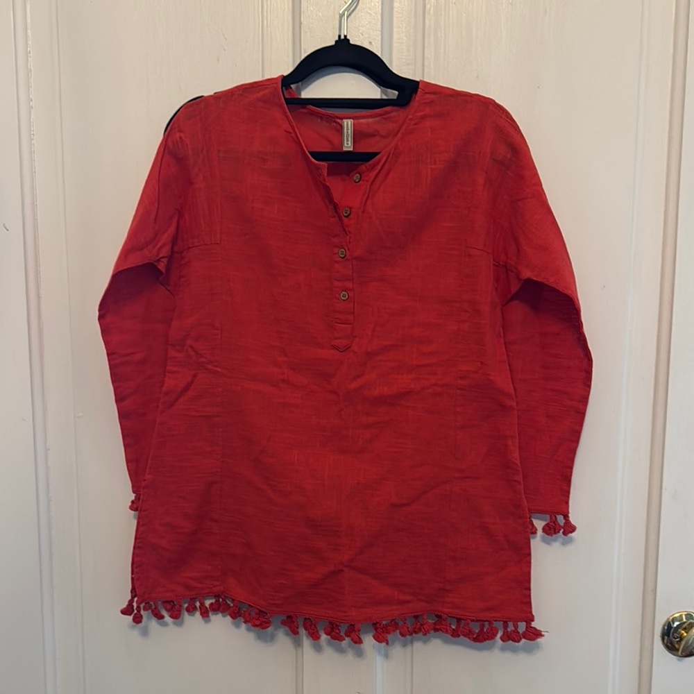 Red Tunic Top with Tassel Hem